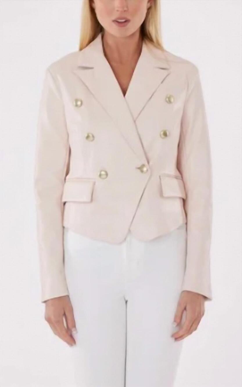 NEW DOLCE CABO cropped faux leather double breasted blazer in beige